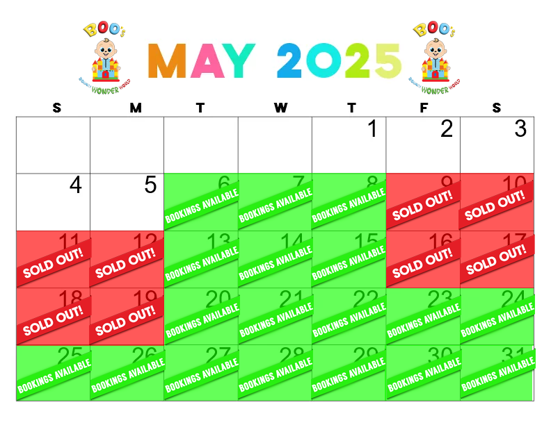 Boo's Bouncy Wonderworld May Calender
